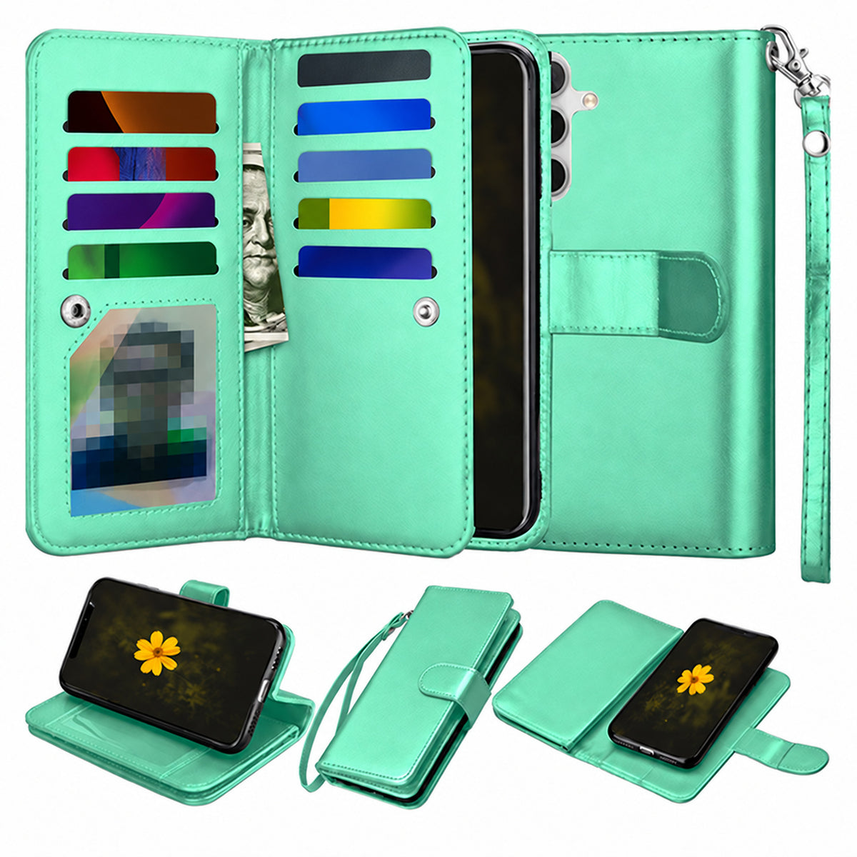 Bifold 9 Card Detachable Wallet Case for Samsung Galaxy S26 FE - Teal