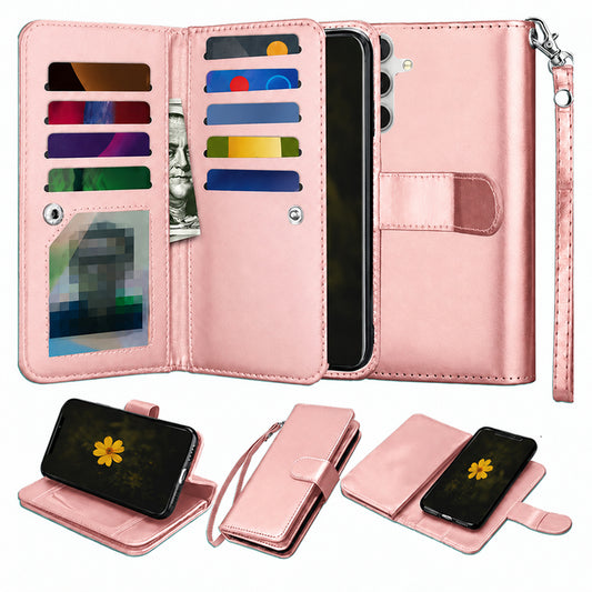 Bifold 9 Card Detachable Wallet Case for Samsung Galaxy S26 FE - Rose Gold