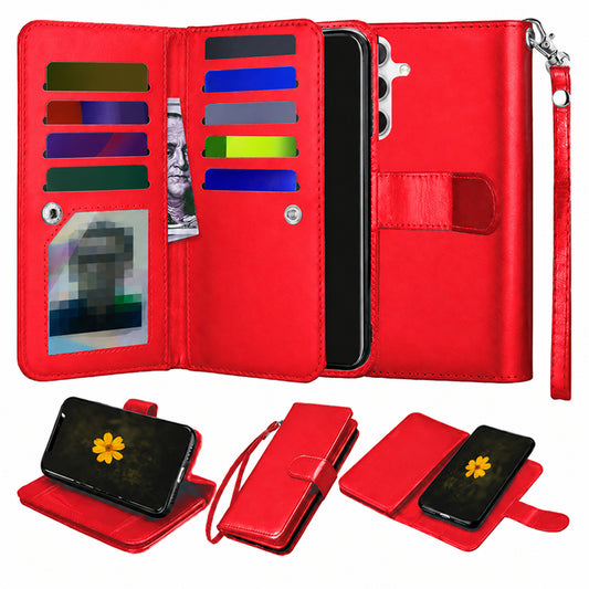 Bifold 9 Card Detachable Wallet Case for Samsung Galaxy S26 FE - Red