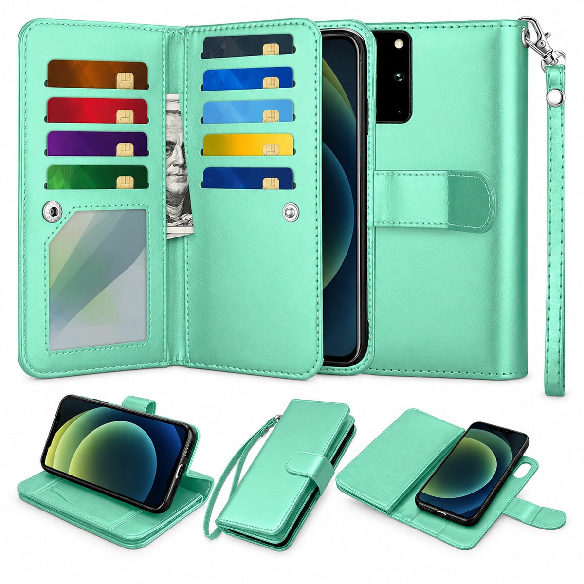 Bifold 9 Card Detachable Wallet Case for Samsung Galaxy S20 - Teal