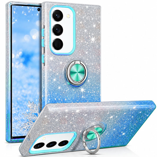 3-in-1 Glitter w/ Ring Case for Samsung Galaxy S25 Plus - Blue / Silver
