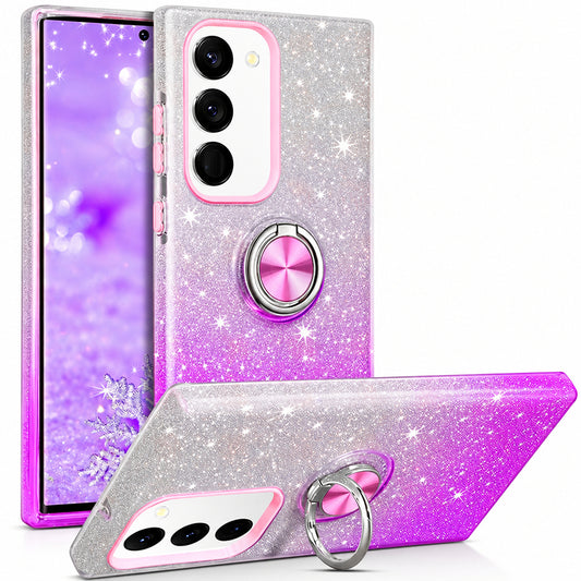 3-in-1 Glitter w/ Ring Case for Samsung Galaxy S25 Plus - Purple / Silver