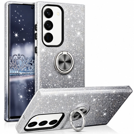 3-in-1 Glitter w/ Ring Case for Samsung Galaxy S25 Plus - Black / Silver