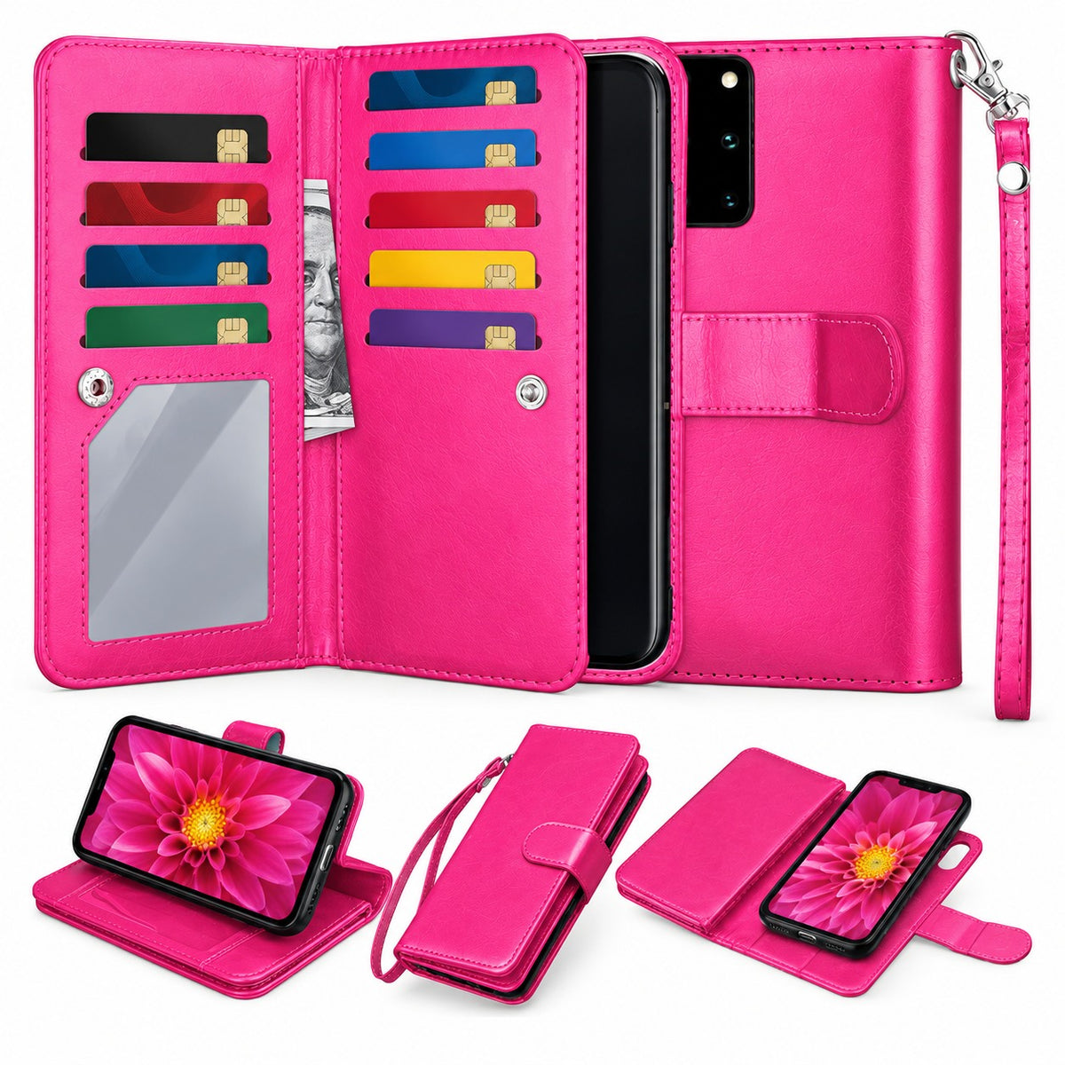 Bifold 9 Card detachable wallet for Samsung Galaxy S20 Ultra - Hot Pink