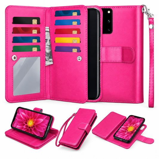 Bifold 9 Card detachable wallet for Samsung Galaxy S20 Ultra - Hot Pink