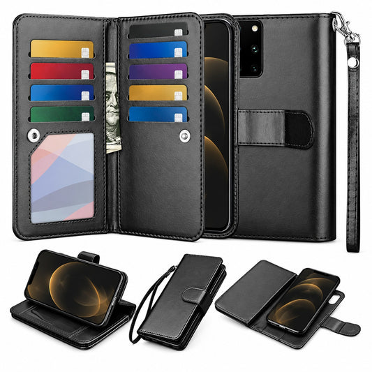 Bifold 9 Card Detachable Wallet Case for Samsung Galaxy S20 - Black