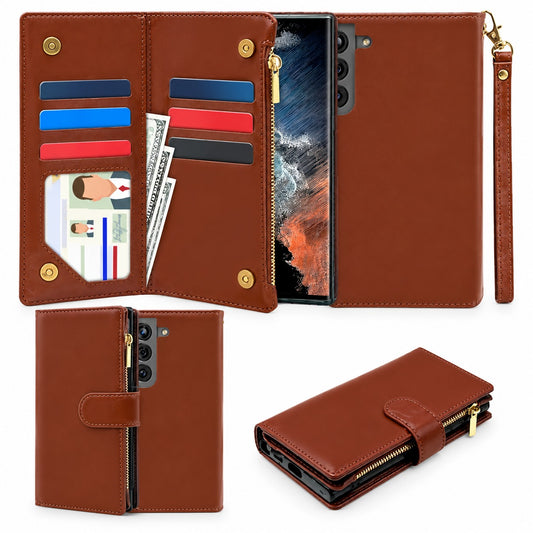 Clutch Detachable Wallet Case for Samsung Galaxy S22 Plus - Brown