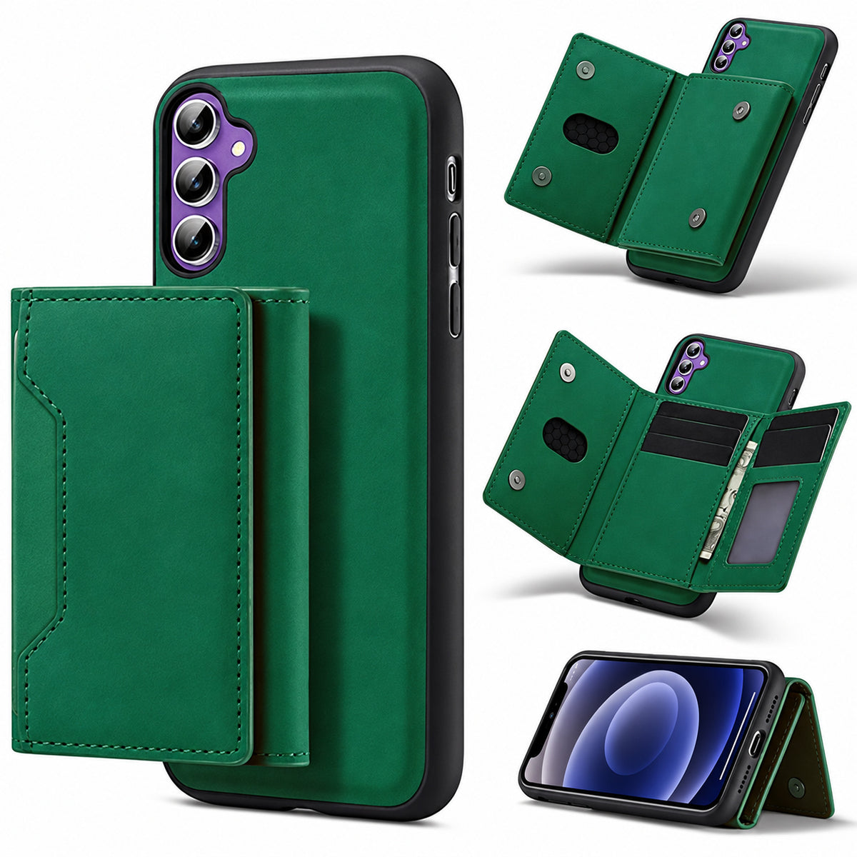 Detachable Card Slot Wallet for Samsung Galaxy S23 FE - Midnight Green