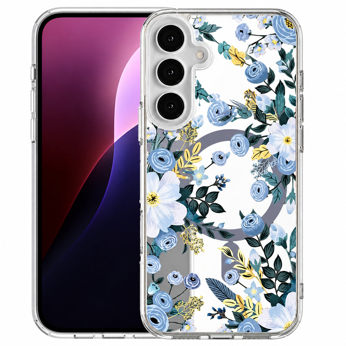 MagSafe Echo Design Case for Samsung Galaxy S25 Plus - Slate Blue Flowers