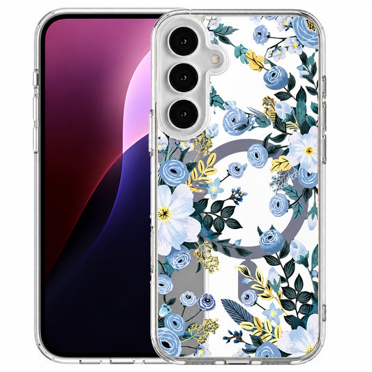 MagSafe Echo Design Case for Samsung Galaxy S25 Plus - Slate Blue Flowers