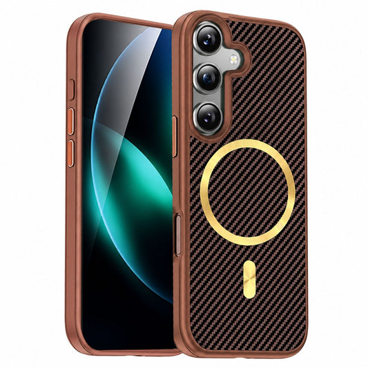 Brown Samsung Galaxy A07 phone case, MagSafe Carbon Elite Case design, mobile phone cover