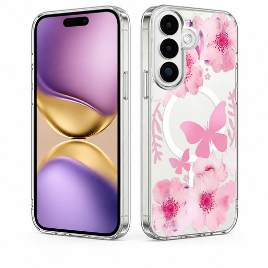 Light Pink Butterfly MagSafe Floral Fusion Case Samsung Galaxy S26 Plus