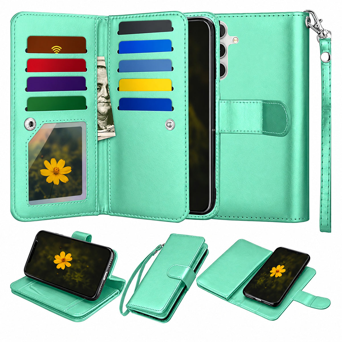 Bifold 9 Card detachable wallet for Samsung Galaxy S25 Plus - Teal