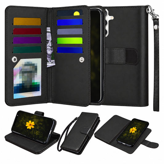 Bifold 9 Card detachable wallet for Samsung Galaxy S25 Plus - Black