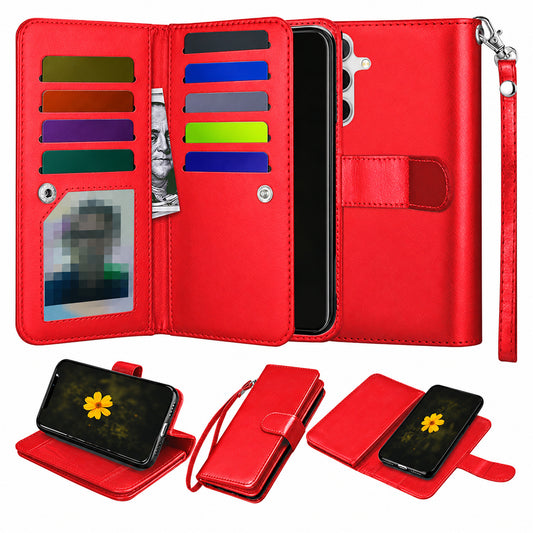 Bifold 9 Card detachable wallet for Samsung Galaxy S25 Plus - Red