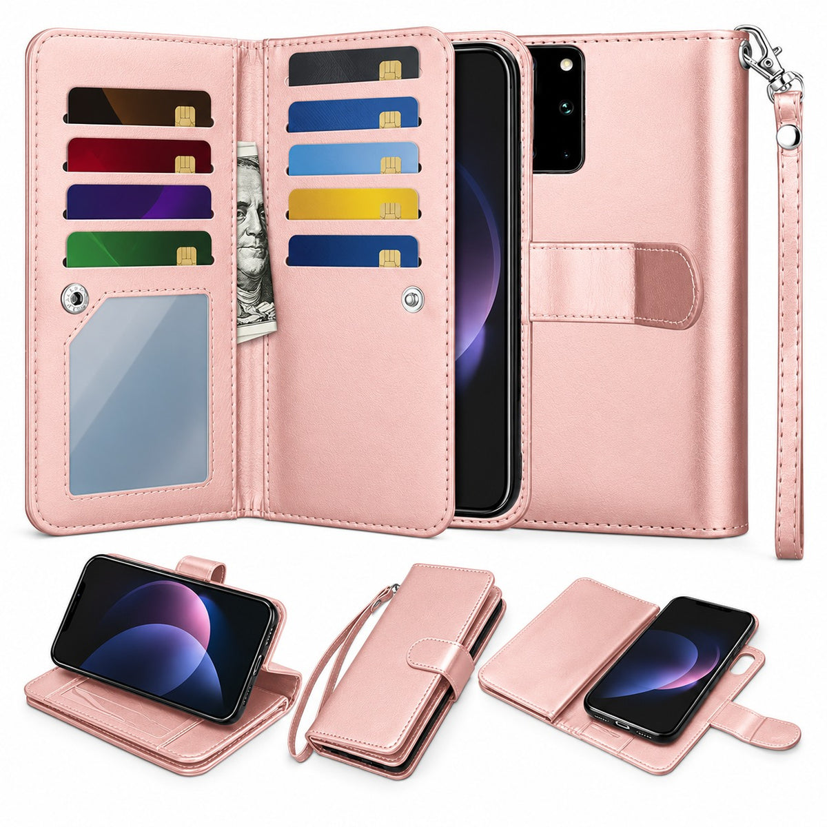 Bifold 9 Card detachable wallet for Samsung Galaxy S20 Ultra - Rose Gold