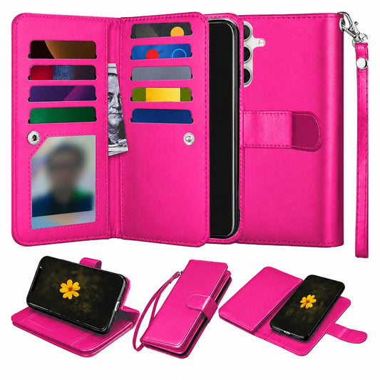 Hot Pink Samsung Galaxy A13 5G / A04S wallet phone case, Bifold 9 Card detachable wallet design