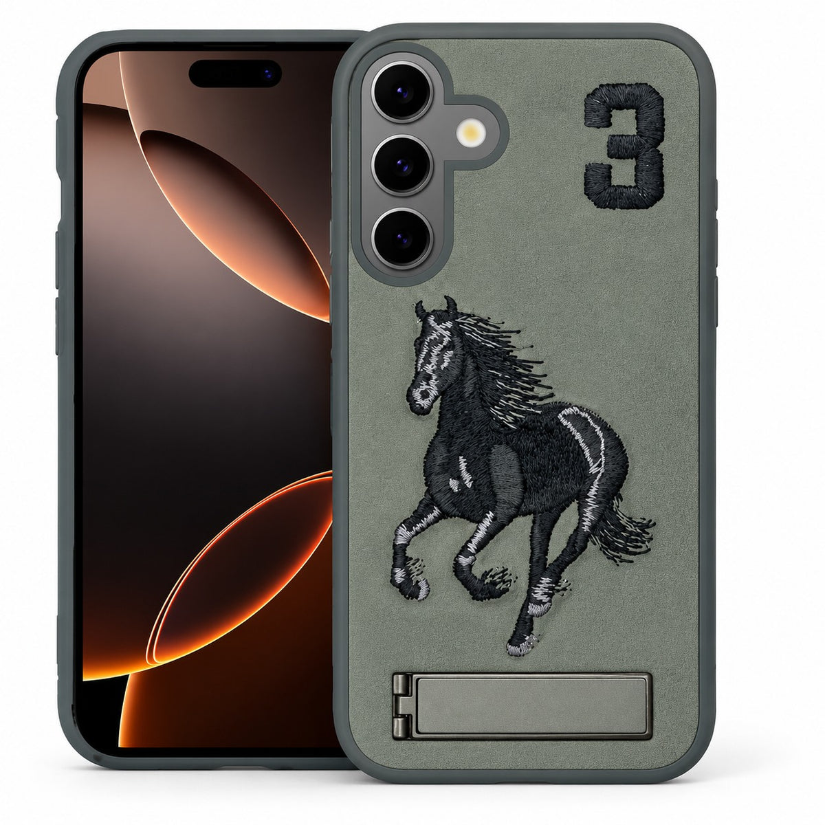 Horse Design with Stand Case for Samsung Galaxy S24 FE - Grey