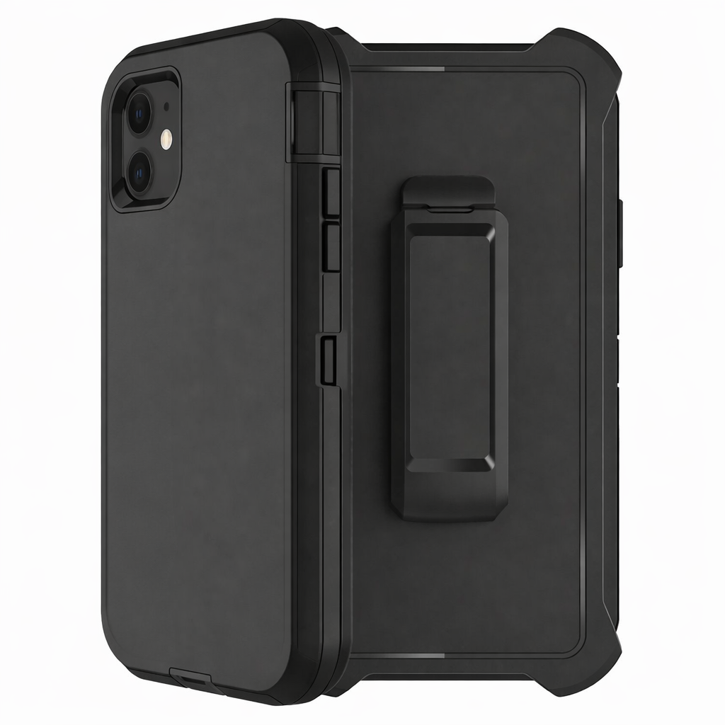 Heavy Duty Phone Case with Belt Clip – Black Full Coverage Protective Cover