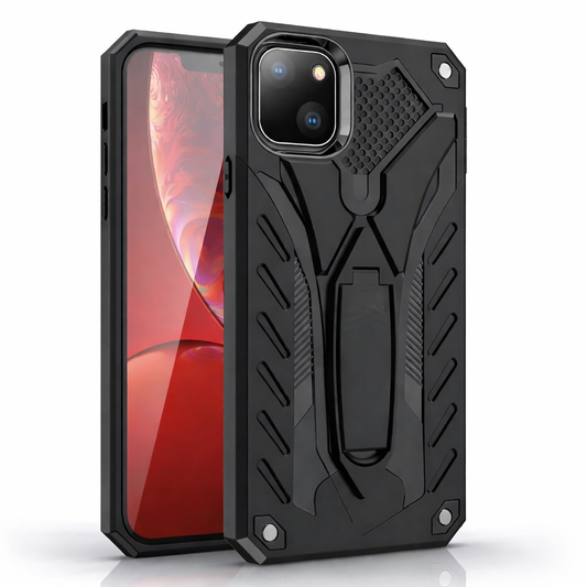 Heavy Duty Protective Phone Case – Triple Layer Full Coverage Shockproof Rugged Black Defender Cover with Stand