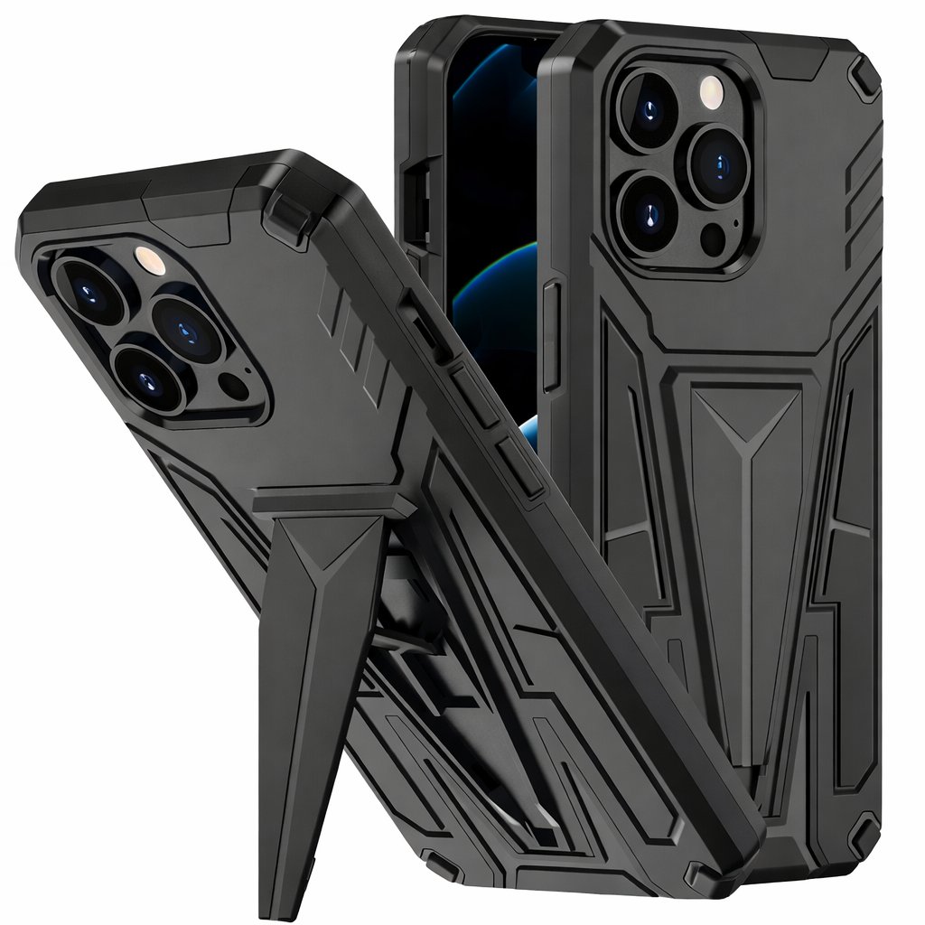 Heavy Duty Phone Case with Kickstand – Black Fusion Full Coverage Dual Layer Protective Cover