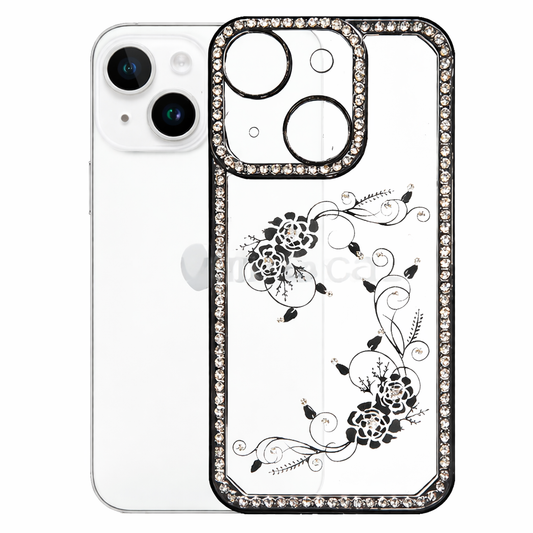 Clear Phone Case – Black Electro Diamond Border Slim Protective Cover with Wireless Charging Compatibility