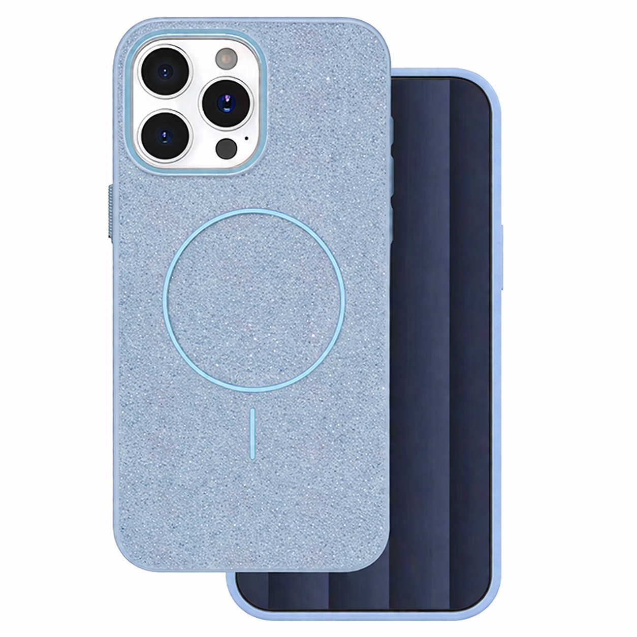Glitsy MagSafe Phone Case – Light Blue Glitsy Slim Protective Cover with Wireless Charging Compatibility