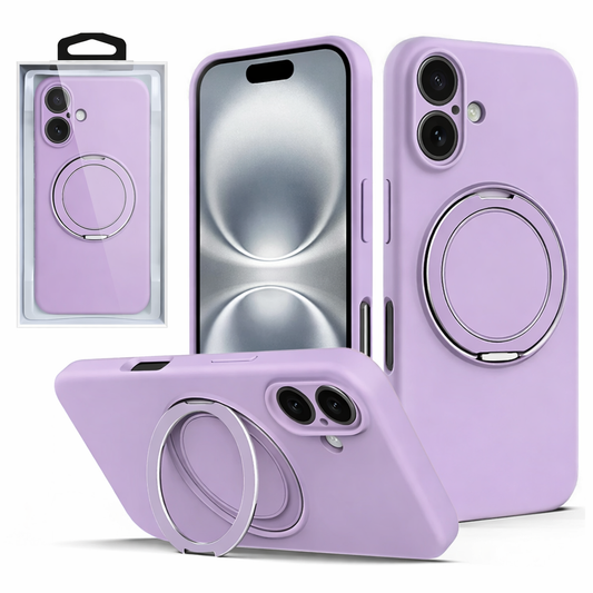 MagSafe Ring Stand Phone Case – Purple Rugged Hard Shell with Raised Edges & Magnetic Stand