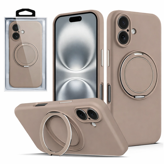 MagSafe Ring Stand Phone Case – Desert Titanium Rugged Hard Shell with Raised Edges & Magnetic Stand