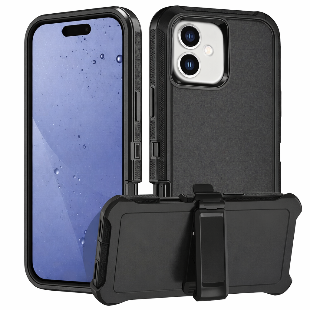 Heavy Duty Phone Case with Belt Clip – Black Full Coverage Protective Cover