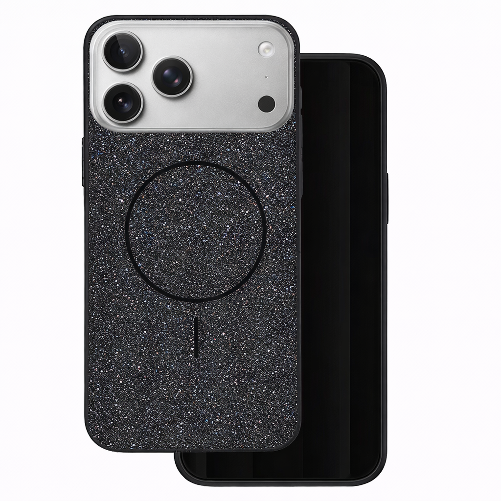 Glitsy MagSafe Phone Case – Black Glitsy Slim Protective Cover with Wireless Charging Compatibility