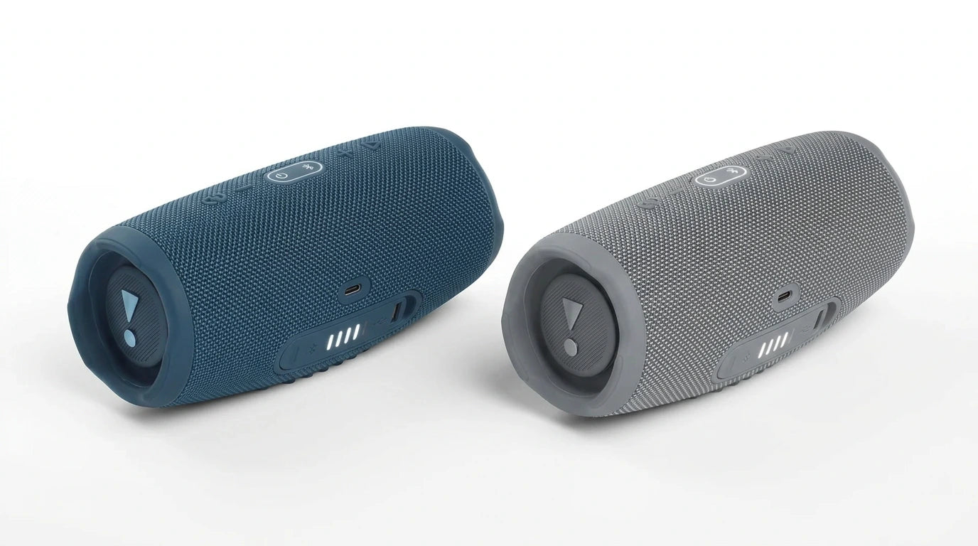 future tech gadgets Canada. premium tech accessories Canada. JBL Charge 5 Portable Waterproof Speaker with Powerbank. Gallery image 8. Lines name one specific SKU—never substitute a generic lookalike from the category. After review passes, each render should still read as a fresh studio viewpoint of that same physical unit.