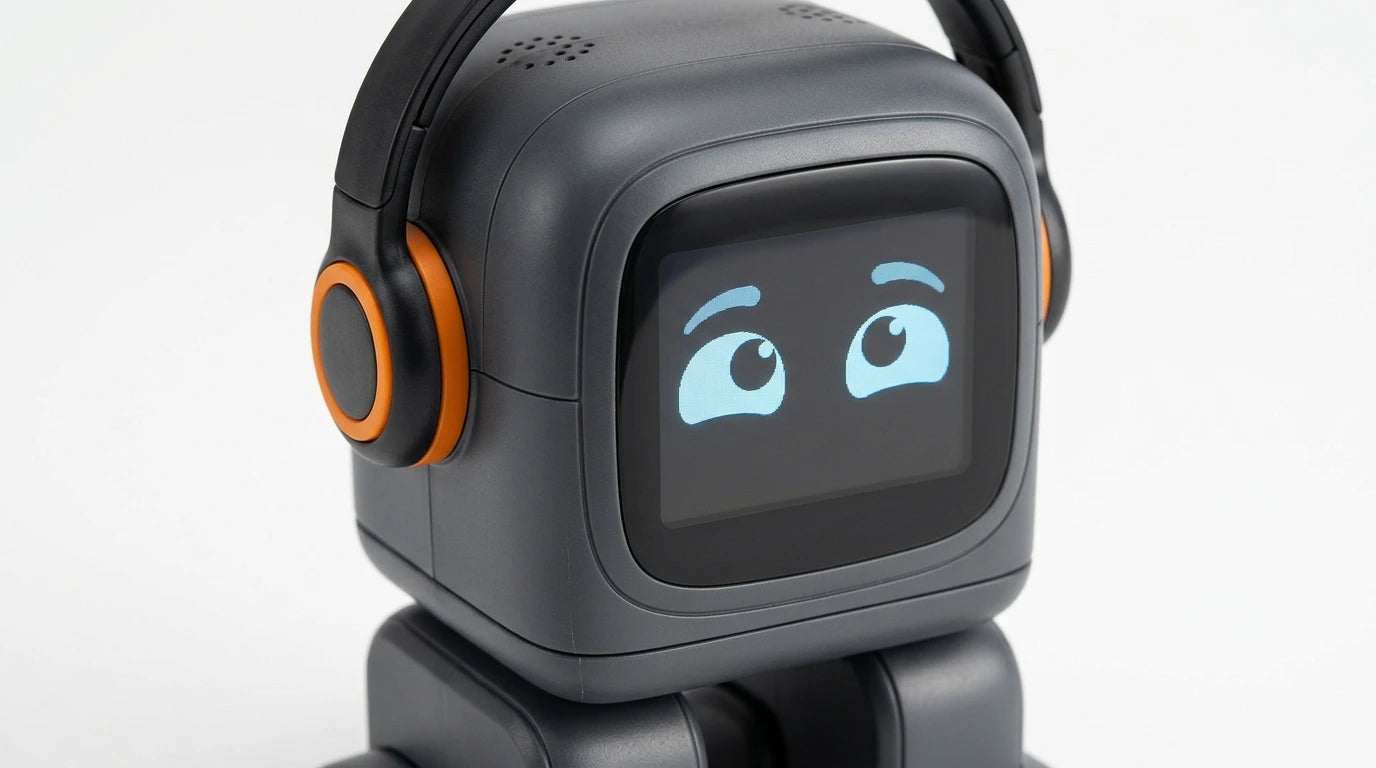 smart tech store Canada. premium tech accessories Canada. Living AI EMO AI Desktop Pet Companion Robot. Gallery image 9. Lines name one specific SKU—never substitute a generic lookalike from the category. After review passes, each render should still read as a fresh studio viewpoint of that same physical unit.
