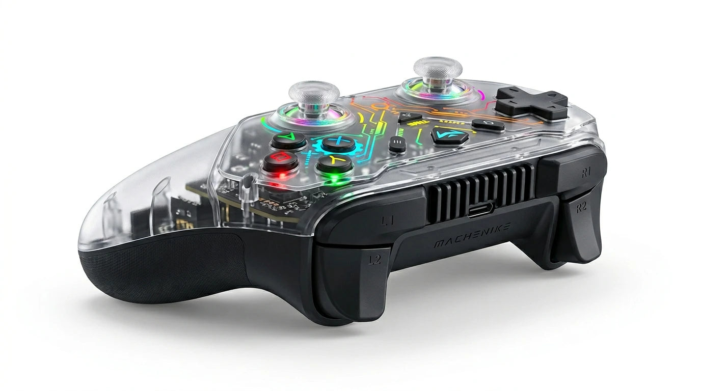 future tech gadgets Canada. premium tech accessories Canada. Machenike G3s Dual-mode Controller. Gallery image 4. Lines name one specific SKU—never substitute a generic lookalike from the category. After review passes, each render should still read as a fresh studio viewpoint of that same physical unit.