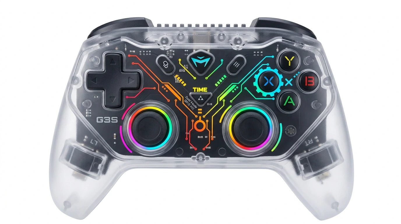 future tech gadgets Canada. premium tech accessories Canada. Machenike G3s Dual-mode Controller. Gallery image 3. Lines name one specific SKU—never substitute a generic lookalike from the category. After review passes, each render should still read as a fresh studio viewpoint of that same physical unit.