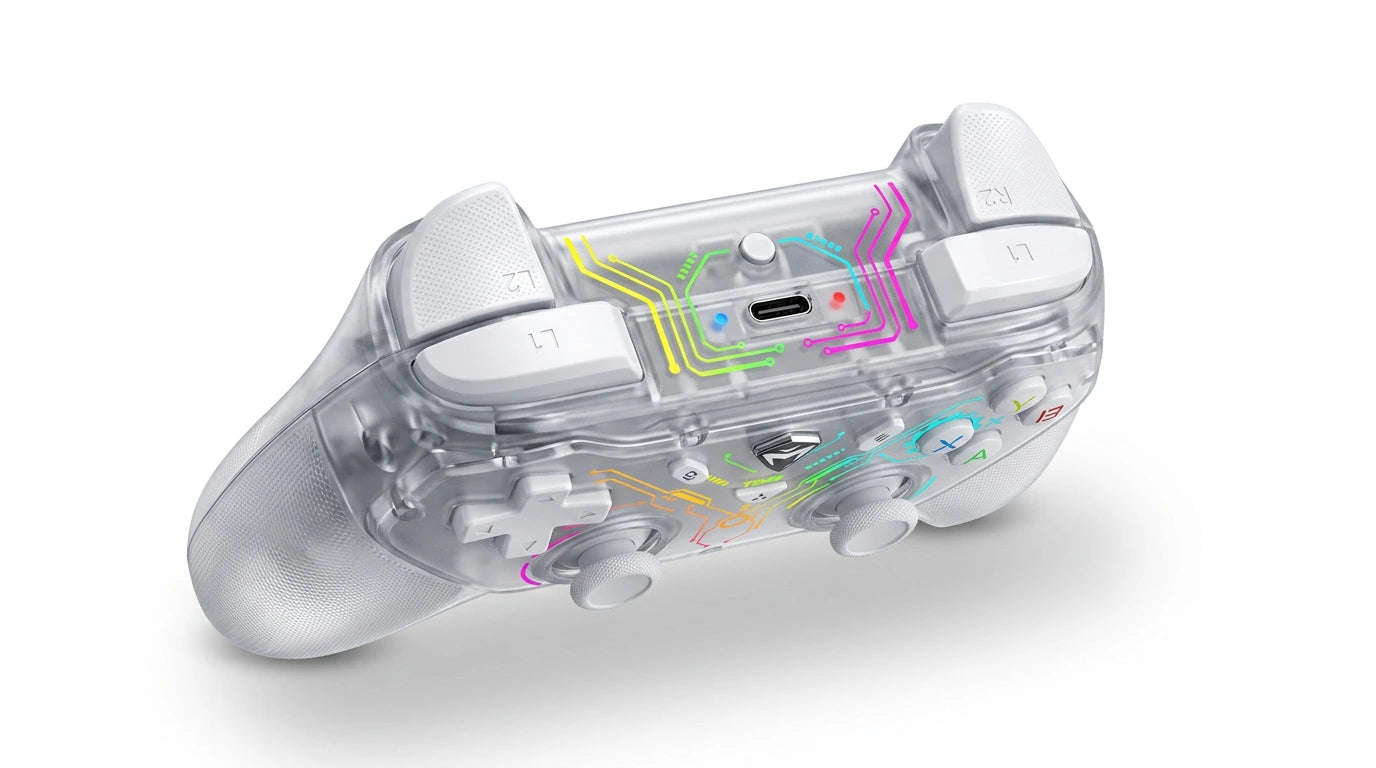 future tech gadgets Canada. premium tech accessories Canada. Machenike G3s Dual-mode Controller. Gallery image 6. Lines name one specific SKU—never substitute a generic lookalike from the category. After review passes, each render should still read as a fresh studio viewpoint of that same physical unit.