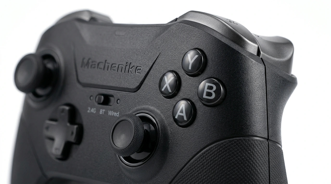 future tech gadgets Canada. premium tech accessories Canada. Machenike G5 Pro Max SE Tri-Mode Controller. Gallery image 5. Lines name one specific SKU—never substitute a generic lookalike from the category. After review passes, each render should still read as a fresh studio viewpoint of that same physical unit.