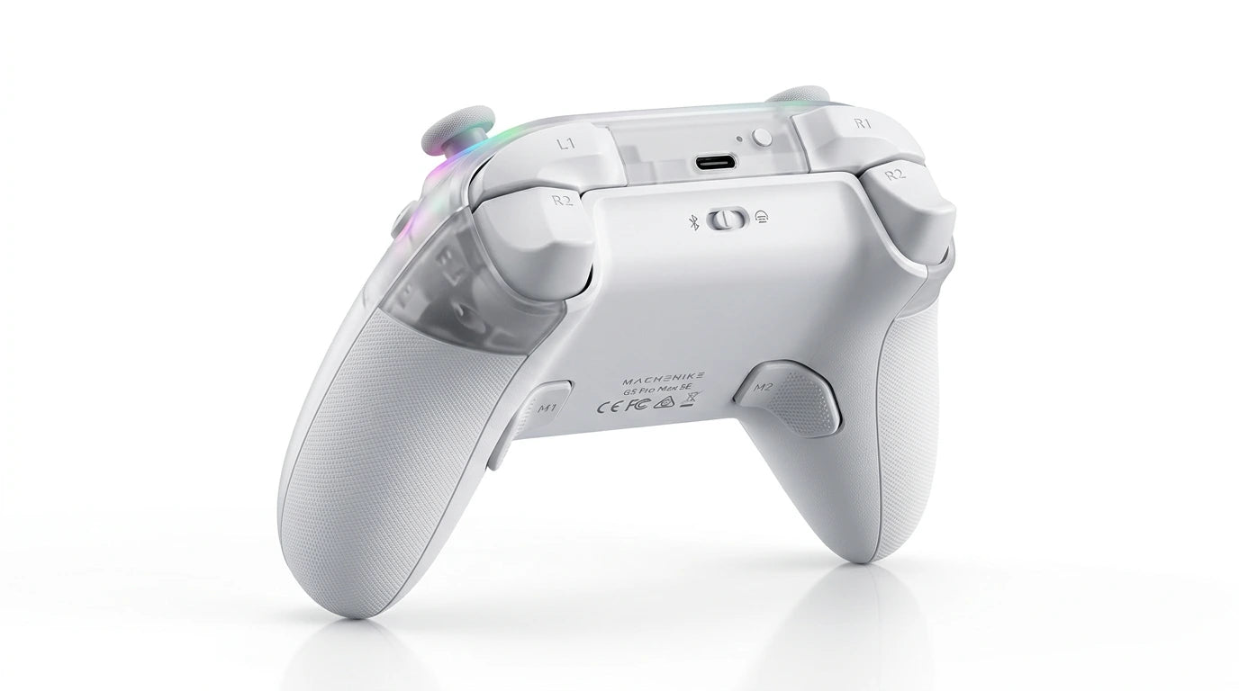 future tech gadgets Canada. premium tech accessories Canada. Machenike G5 Pro Max SE Tri-Mode Controller. Gallery image 8. Lines name one specific SKU—never substitute a generic lookalike from the category. After review passes, each render should still read as a fresh studio viewpoint of that same physical unit.