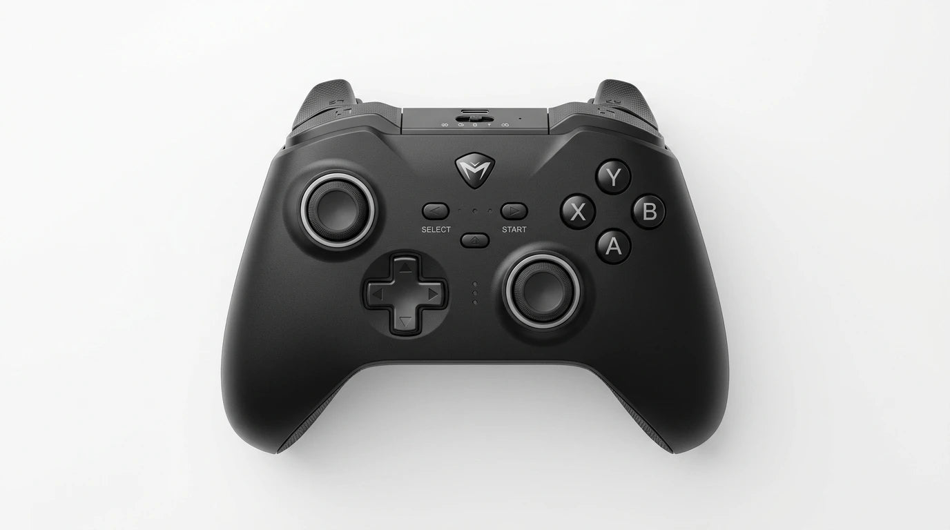 future tech gadgets Canada. premium tech accessories Canada. Machenike G5 Pro Tri-Mode Controller. Gallery image 4. Lines name one specific SKU—never substitute a generic lookalike from the category. After review passes, each render should still read as a fresh studio viewpoint of that same physical unit.