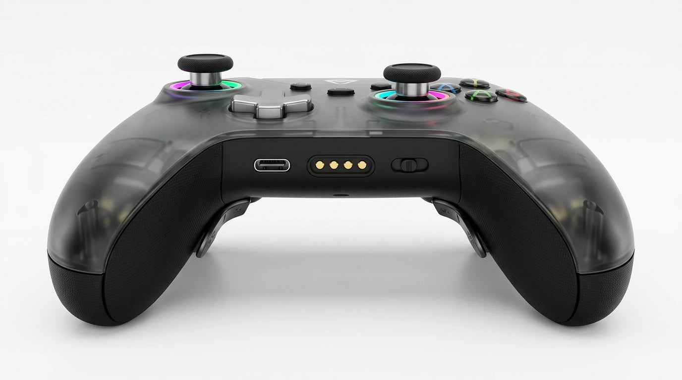 future tech gadgets Canada. premium tech accessories Canada. Machenike G5 Pro Tri-Mode Controller. Gallery image 6. Lines name one specific SKU—never substitute a generic lookalike from the category. After review passes, each render should still read as a fresh studio viewpoint of that same physical unit.