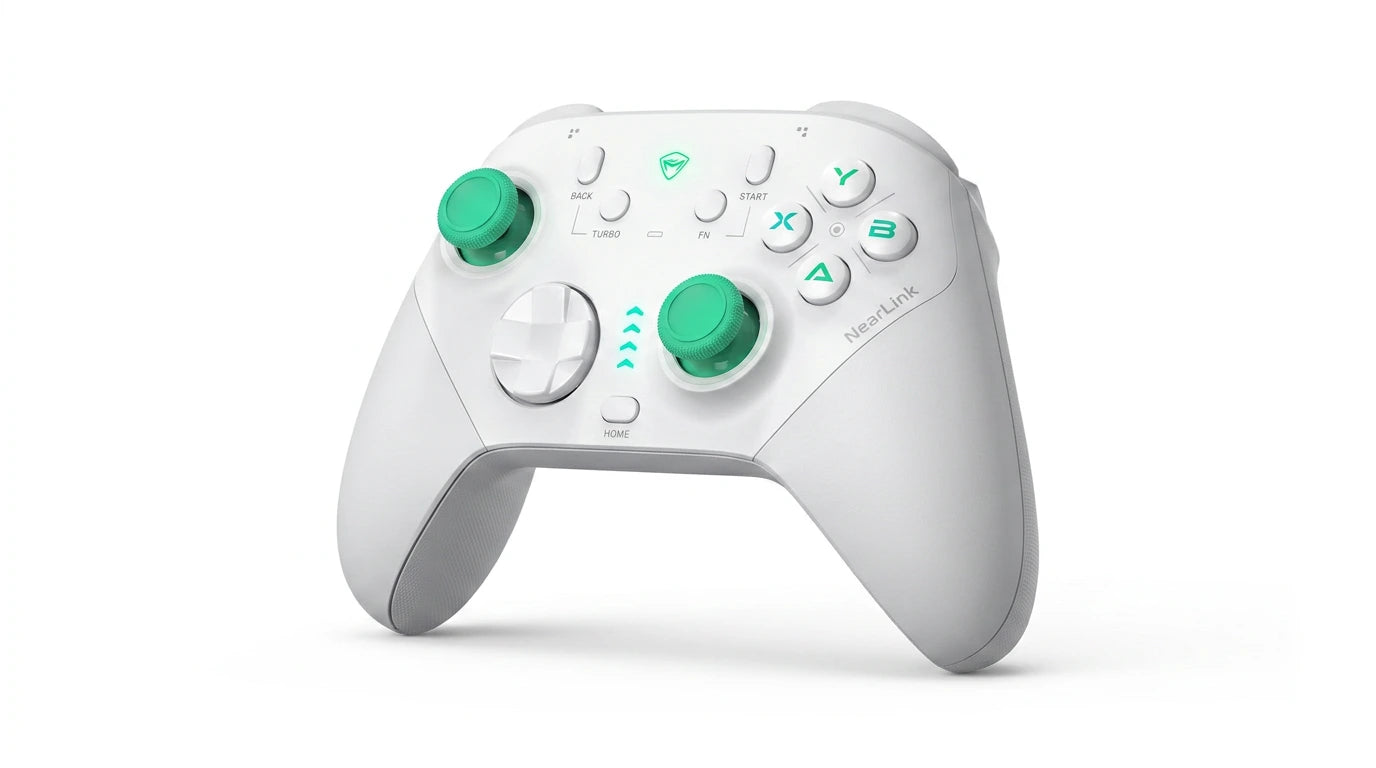 future tech gadgets Canada. premium tech accessories Canada. Machenike G6 Pro Tri-Mode Controller. Gallery image 4. Lines name one specific SKU—never substitute a generic lookalike from the category. After review passes, each render should still read as a fresh studio viewpoint of that same physical unit.