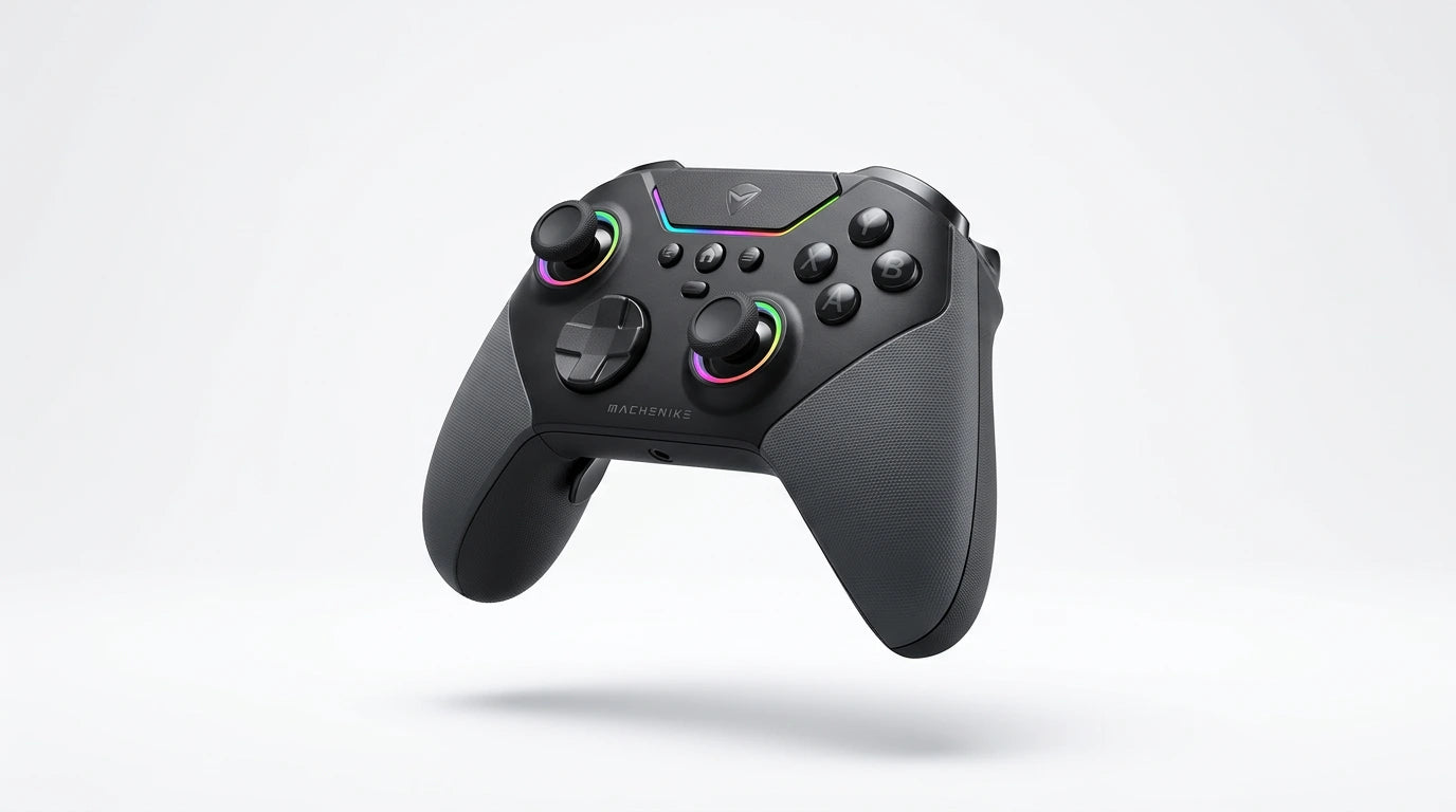 future tech gadgets Canada. premium tech accessories Canada. Machenike G6 Pro Tri-Mode Controller. Gallery image 7. Lines name one specific SKU—never substitute a generic lookalike from the category. After review passes, each render should still read as a fresh studio viewpoint of that same physical unit.