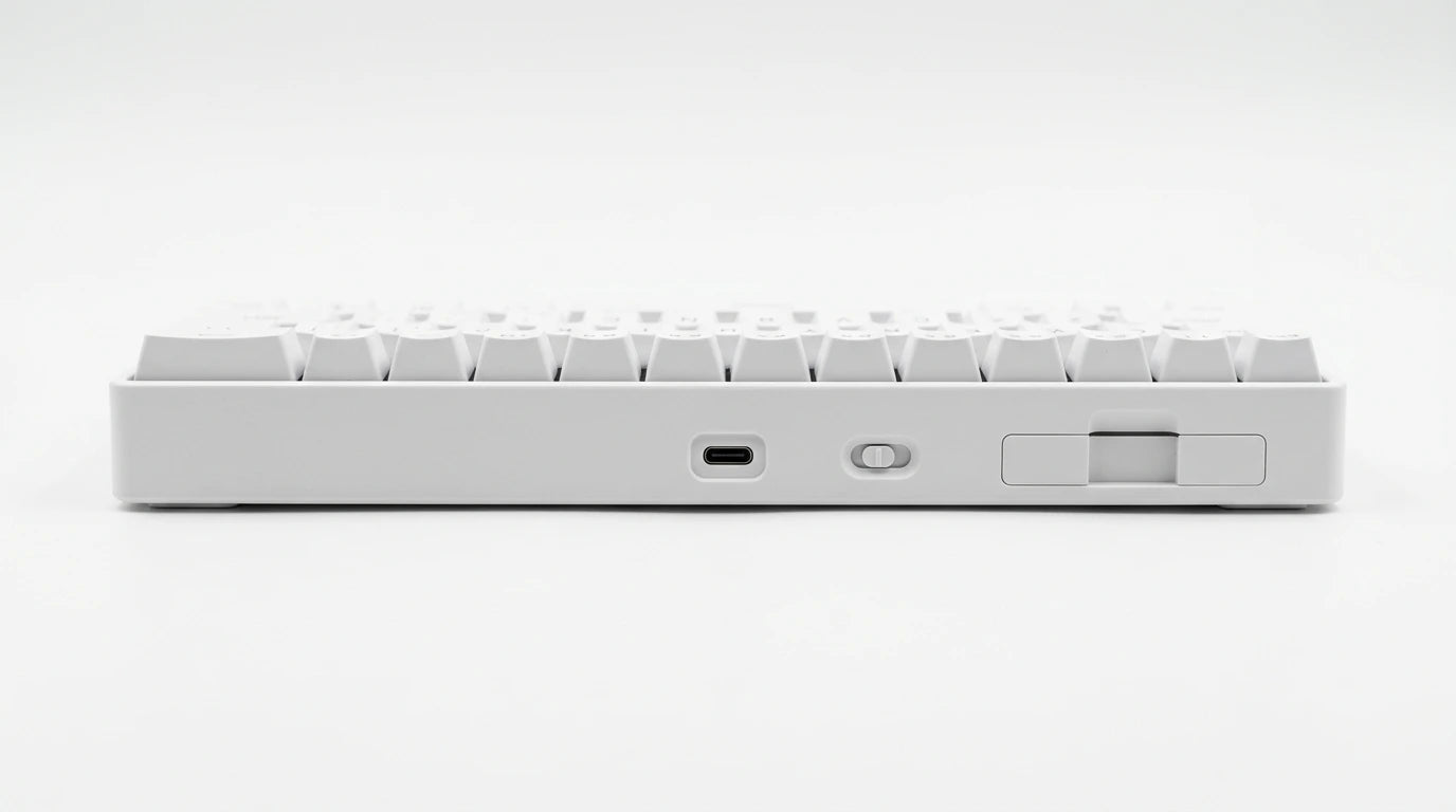 future tech gadgets Canada. premium tech accessories Canada. Machenike K500-B61W Tri-mode Mechanical Keyboard. Gallery image 6. Lines name one specific SKU—never substitute a generic lookalike from the category. After review passes, each render should still read as a fresh studio viewpoint of that same physical unit.