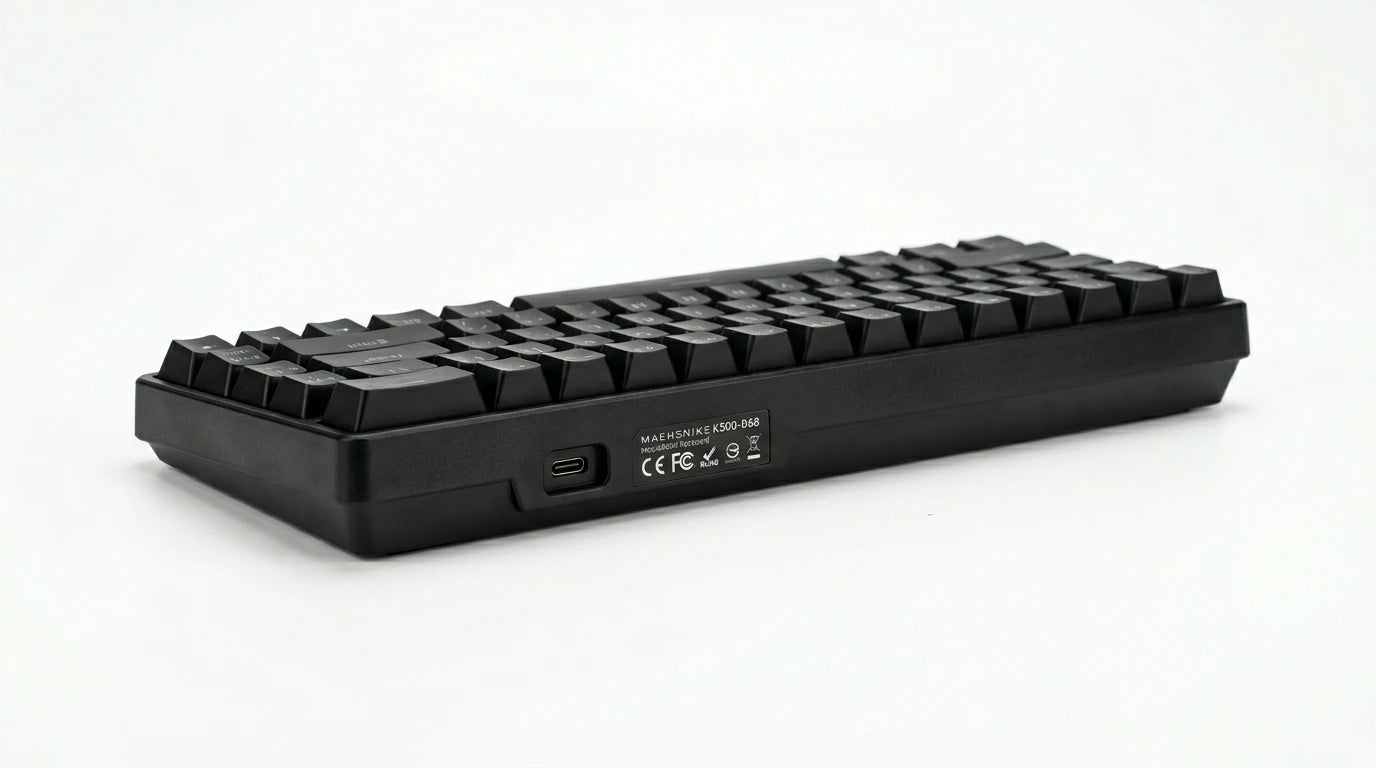 future tech gadgets Canada. premium tech accessories Canada. Machenike K500-B68 Wired RGB Mechanical Keyboard. Gallery image 6. Lines name one specific SKU—never substitute a generic lookalike from the category. After review passes, each render should still read as a fresh studio viewpoint of that same physical unit.