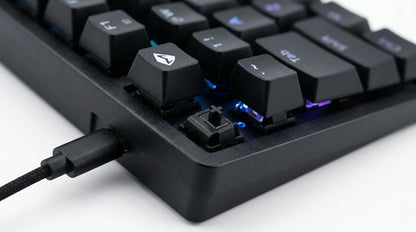 future tech gadgets Canada. premium tech accessories Canada. Machenike K500-B68 Wired RGB Mechanical Keyboard. Gallery image 9. Lines name one specific SKU—never substitute a generic lookalike from the category. After review passes, each render should still read as a fresh studio viewpoint of that same physical unit.