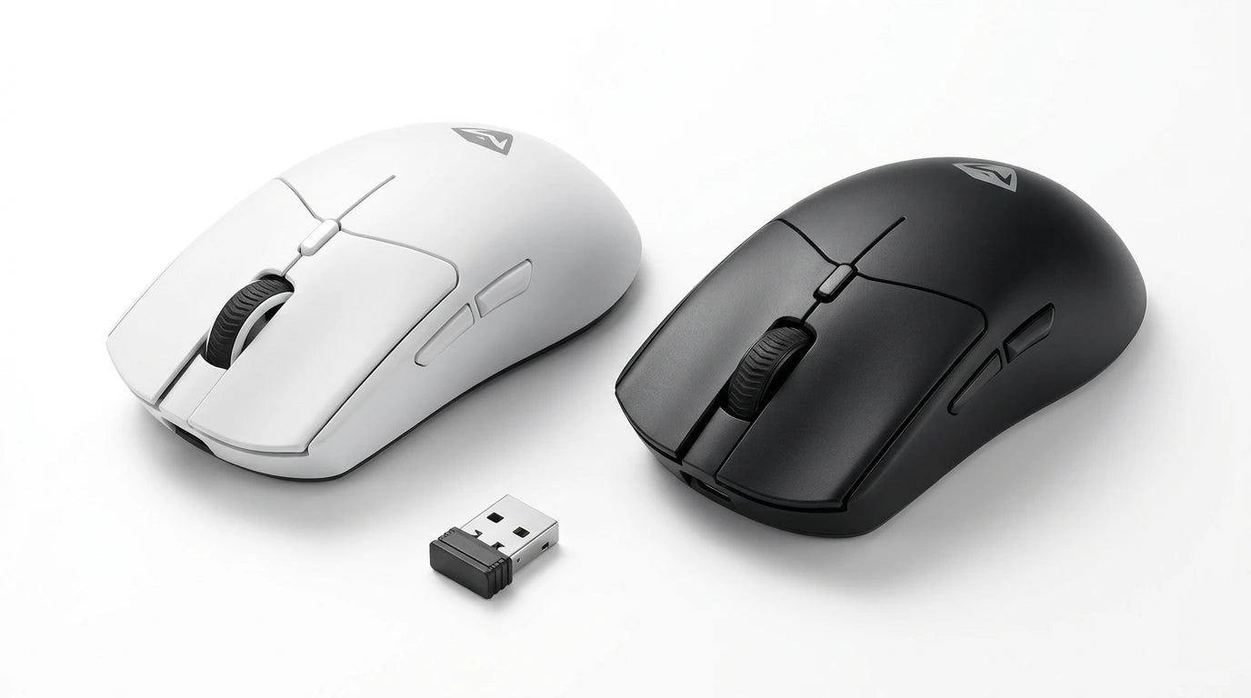 future tech gadgets Canada. premium tech accessories Canada. Machenike L7 Air Tri-Mode Mouse. Gallery image 8. Lines name one specific SKU—never substitute a generic lookalike from the category. After review passes, each render should still read as a fresh studio viewpoint of that same physical unit.