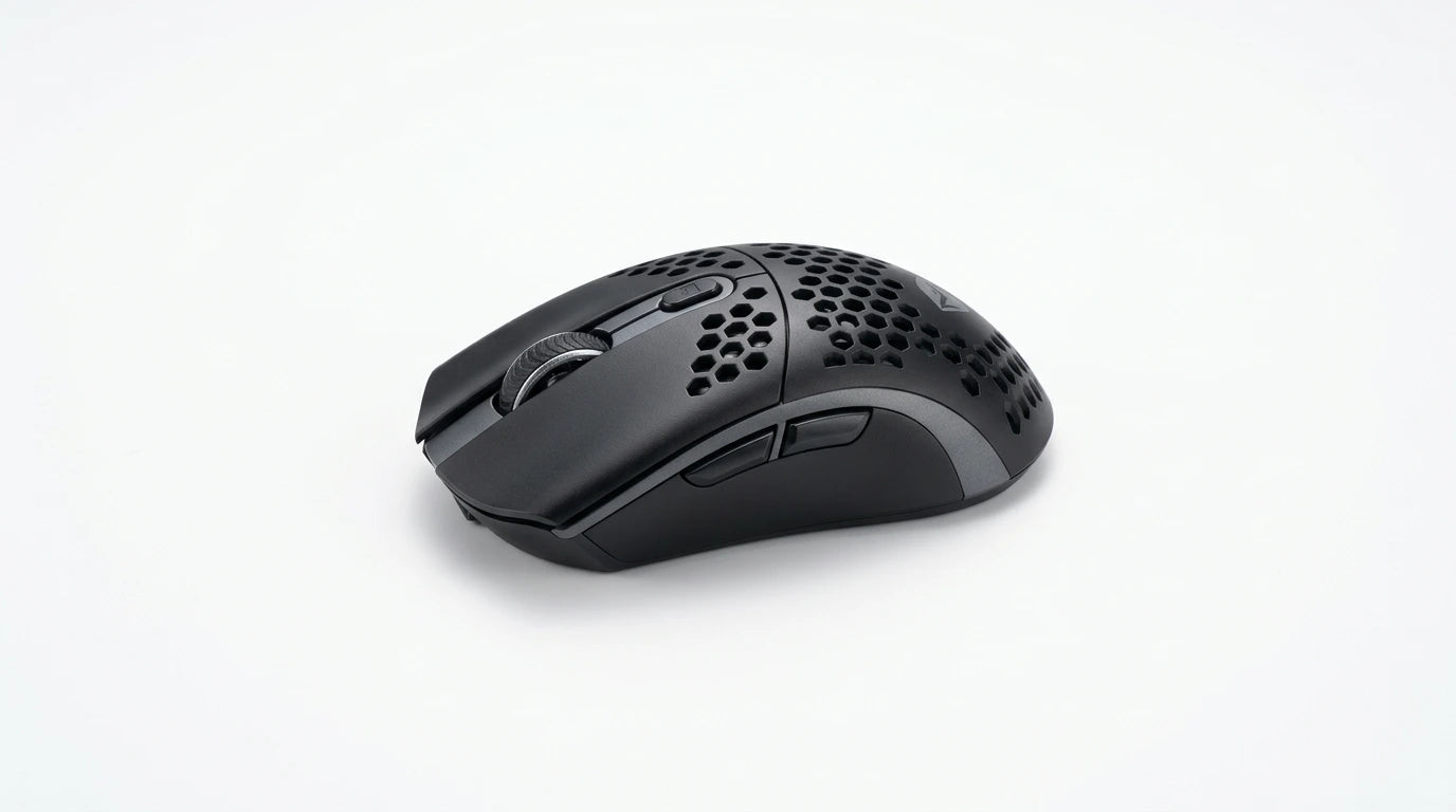 future tech gadgets Canada. premium tech accessories Canada. Machenike L7 Mix Tri-Mode Mouse. Gallery image 10. Lines name one specific SKU—never substitute a generic lookalike from the category. After review passes, each render should still read as a fresh studio viewpoint of that same physical unit.