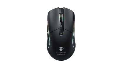 next gen electronics shop. wireless audio Canada. Machenike L8 Max Tri-Mode Mouse. Gallery image 4. Lines name one specific SKU—never substitute a generic lookalike from the category. After review passes, each render should still read as a fresh studio viewpoint of that same physical unit.