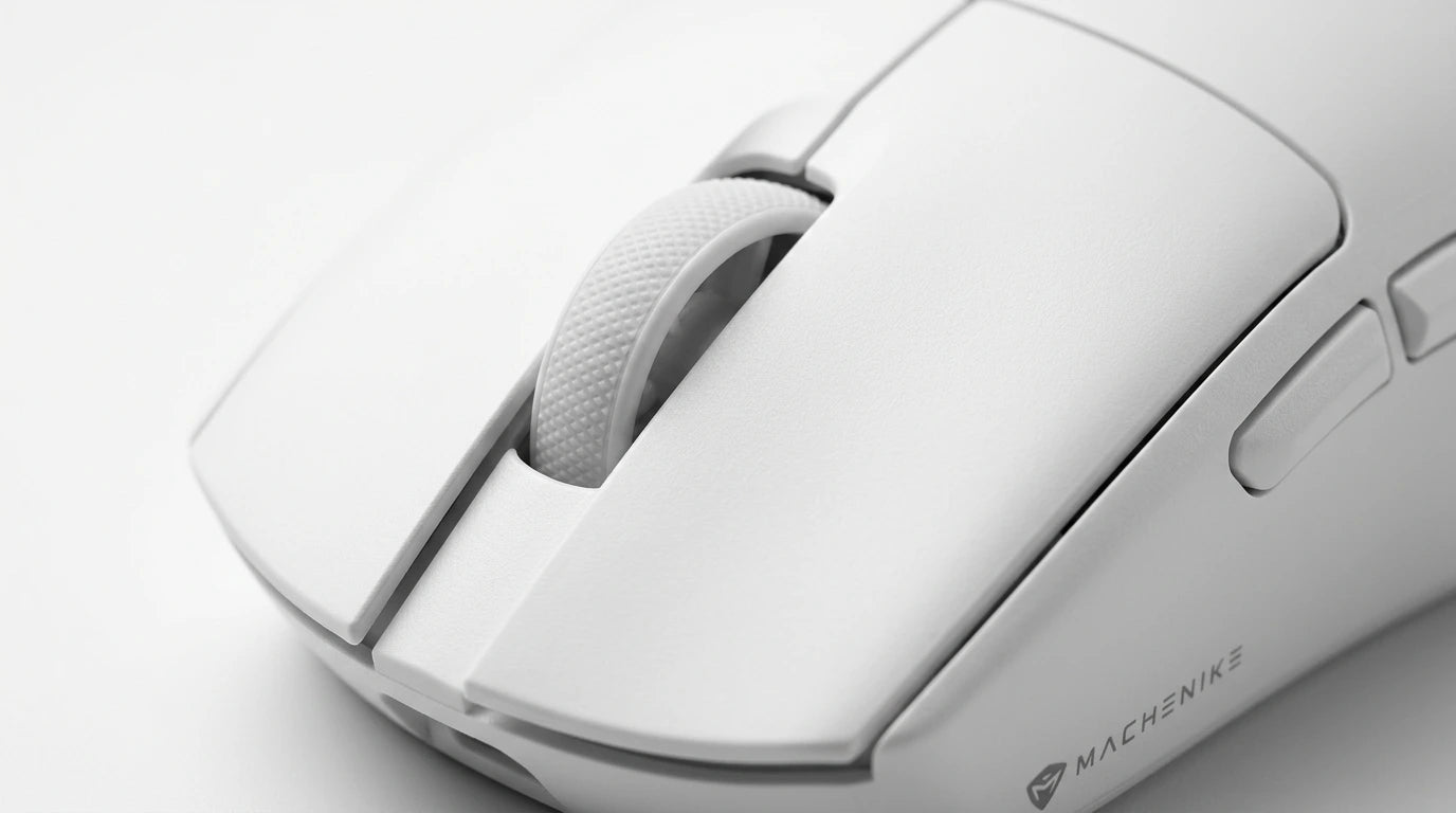 next gen electronics shop. wireless audio Canada. Machenike L8 Max Tri-Mode Mouse. Gallery image 5. Lines name one specific SKU—never substitute a generic lookalike from the category. After review passes, each render should still read as a fresh studio viewpoint of that same physical unit.
