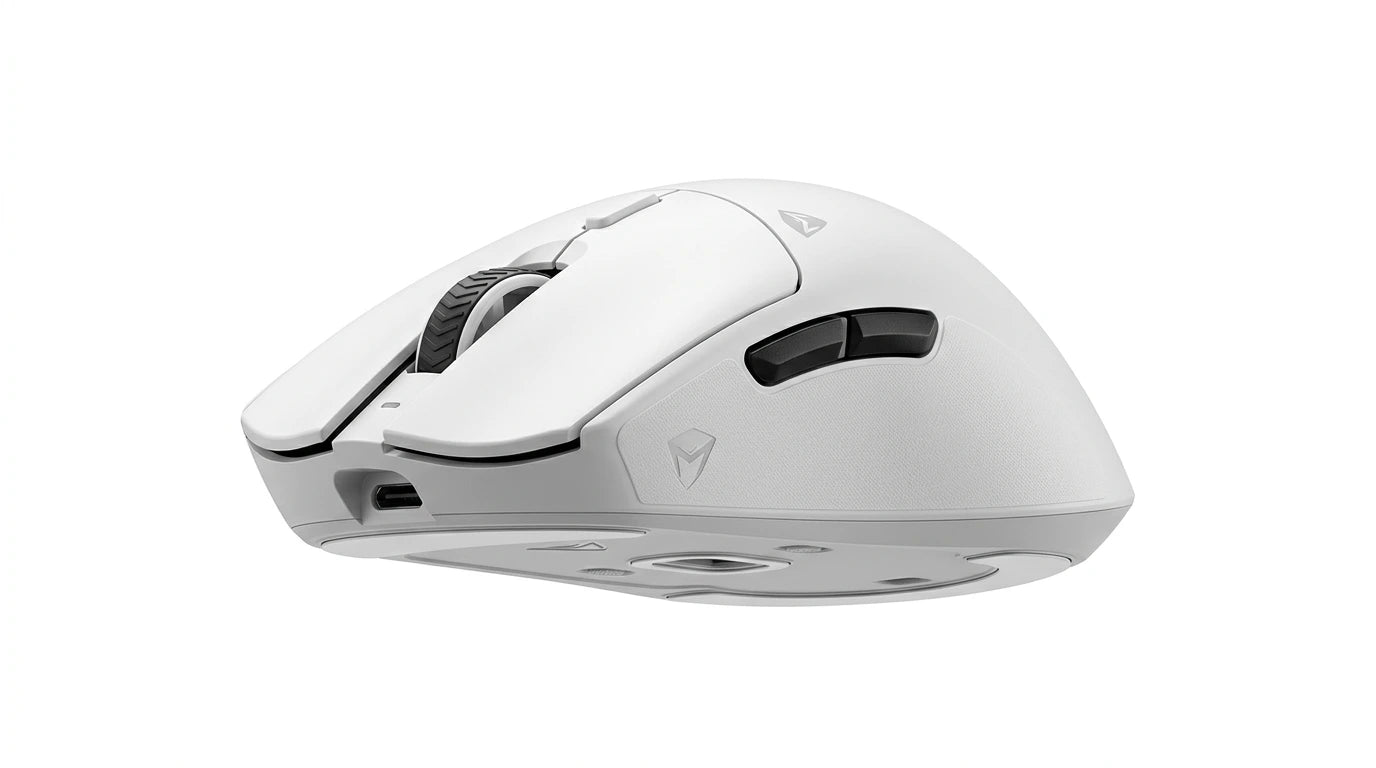 next gen electronics shop. wireless audio Canada. Machenike L8 Max Tri-Mode Mouse. Gallery image 8. Lines name one specific SKU—never substitute a generic lookalike from the category. After review passes, each render should still read as a fresh studio viewpoint of that same physical unit.